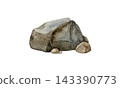 Stone boulder isolated on white background. Watercolor and drawn watercolor rock element for game assets, map design, terrain building, landscape scenes, nature projects and environments. 143390773