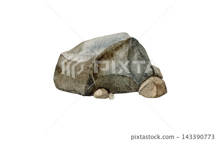 Stone boulder isolated on white background. Watercolor and drawn watercolor rock element for game assets, map design, terrain building, landscape scenes, nature projects and environments. Stone boulder isolated on white background. Watercolor and drawn watercolor rock element for game assets, map design, terrain building, landscape scenes, nature projects and environments. 143390773