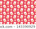 Cute lucky cat and plum blossom seamless pattern 143390929
