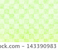 Yellow-green floral pattern and checkered pattern 143390983