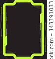 Vertical technology futuristic sci fi HUD frame with neon lime green geometric borders and digital data lines on a dark background for game creators to build striking cyber graphics 143391033