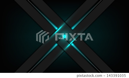 futuristic digital vector design sleek dark gray metallic geometric stripes crossing in x shape with blue turquoise neon glowing lights, modern tech backgrounds 143391035