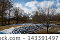 Snow-capped Northern Alps and trees with autumn foliage in Hakuba Village, Nagano Prefecture 143391497