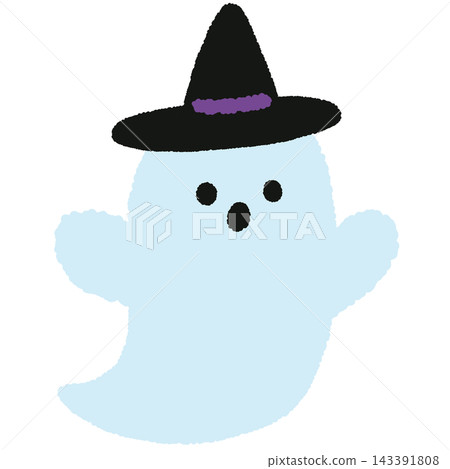 A cute ghost wearing a witch's hat 143391808