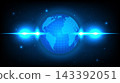 Futuristic technology background with glowing digital planet earth globe and neon light flare effect 143392051