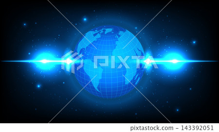 Futuristic technology background with glowing digital planet earth globe and neon light flare effect Futuristic technology background with glowing digital planet earth globe and neon light flare effect 143392051
