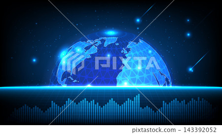 Futuristic technology digital globe with glowing financial bar chart and data network background Futuristic technology digital globe with glowing financial bar chart and data network background 143392052