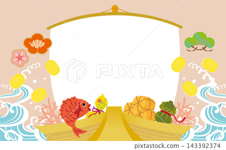 Japanese-style illustration background of a treasure ship Japanese-style illustration background of a treasure ship 143392374