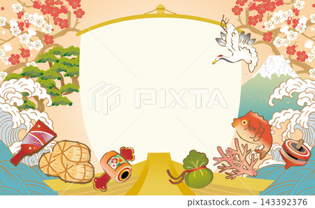 Japanese-style illustration background of a treasure ship Japanese-style illustration background of a treasure ship 143392376