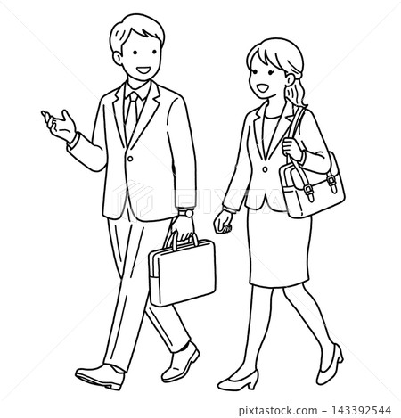 M, a man and woman working outside. M, a man and woman working outside. 143392544