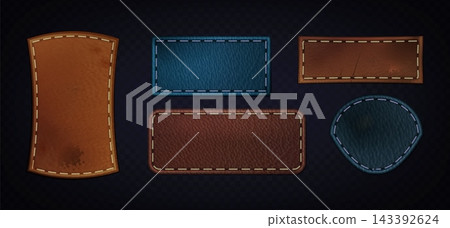 Vintage leather colored patches. Realistic texture Vintage leather colored patches. Realistic texture 143392624