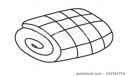 Minimal doodle blanket roll icon with cozy plaid texture in simple hand drawn outline style isolated on background. Cute home comfort illustration perfect for lifestyle decor, bedroom concepts Minimal doodle blanket roll icon with cozy plaid texture in simple hand drawn outline style isolated on background. Cute home comfort illustration perfect for lifestyle decor, bedroom concepts 143392754