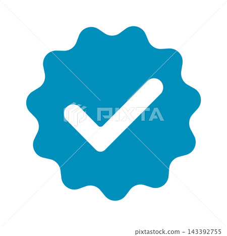 Blue verified badge with check mark symbol isolated on a light background. Modern trust and verification vector illustration perfect for social media profiles, user interfaces, business platforms Blue verified badge with check mark symbol isolated on a light background. Modern trust and verification vector illustration perfect for social media profiles, user interfaces, business platforms 143392755