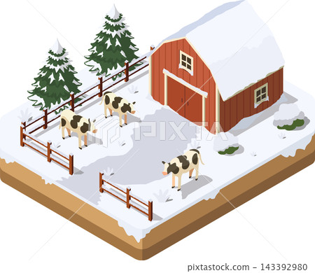 Grazing cows on winter farm Grazing cows on winter farm 143392980