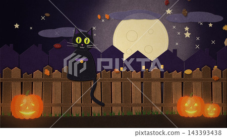 Black Cat Halloween cartoon style background 143393438