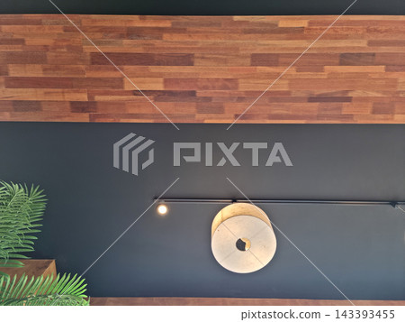 Ceiling interior with lighting and wood grain. Ceiling interior with lighting and wood grain. 143393455