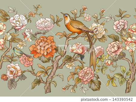 chinoiserie pattern with birds chinoiserie pattern with birds 143393542