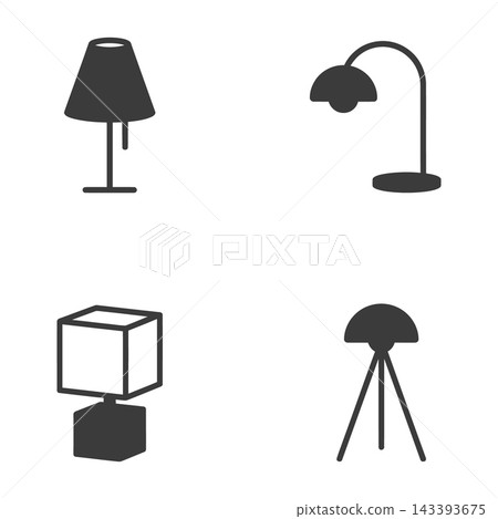 Set of Five Minimalist Black Lamp Icons on Clean White Background Set of Five Minimalist Black Lamp Icons on Clean White Background 143393675