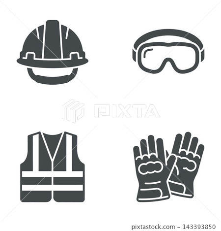 Construction Safety Gear Icons Set: Hard Hat, Goggles, Vest and Work Gloves Construction Safety Gear Icons Set: Hard Hat, Goggles, Vest and Work Gloves 143393850