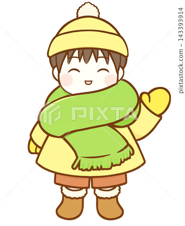 在寒冷的冬日里,一個男孩(左手,微笑) 在寒冷的冬日里,一個男孩(左手,微笑) 143393914