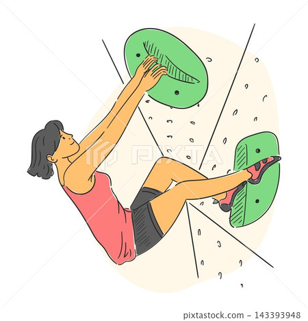 Female athlete climbing indoor bouldering 143393948