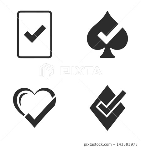 Four suits playing card symbols with checkmarks Four suits playing card symbols with checkmarks 143393975