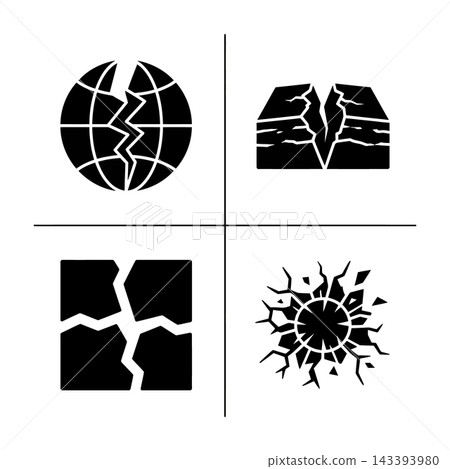 Cracked earth globe and broken ground icons Cracked earth globe and broken ground icons 143393980