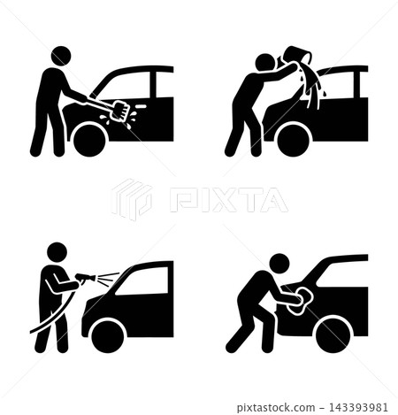 Car washing and cleaning with hose and sponge Car washing and cleaning with hose and sponge 143393981