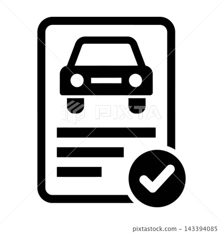 Vehicle Registration Document Icon With Car Symbol And Checkmark Seal 143394085