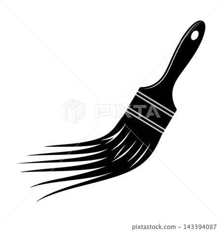 Black Paintbrush Silhouette with Flowing Bristles on White Background 143394087