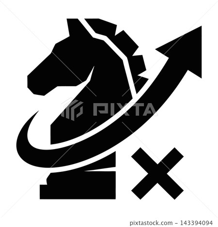 Black Chess Knight Vector Icon With Arrow And Cross Mark On White Background Minimalist Black Chess Knight Vector Icon With Arrow And Cross Mark On White Background Minimalist 143394094