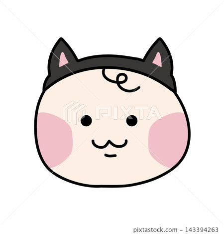 A baby wearing a black cat ear hat. 143394263