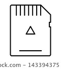 Minimalist Line Art Icon of a Secure Digital Memory Card with Triangle Warning Symbol 143394375