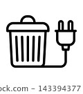 Electric Waste Bin Icon With Plug On White Background 143394377