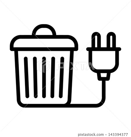 Electric Waste Bin Icon With Plug On White Background 143394377