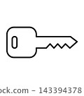 Simple Black Outline Key Icon With Rounded Head And Zigzag Teeth 143394378