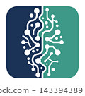 Abstract DNA Helix Circuit Board Pattern Split Blue and Green Background 143394389