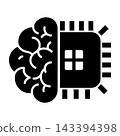 Black and White Brain and Computer Chip Icon Representing Artificial Intelligence 143394398