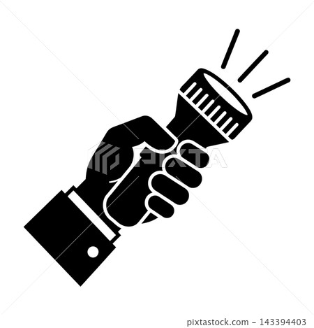 Black Silhouette Hand Holding Flashlight Icon on White Background Simple Design Black Silhouette Hand Holding Flashlight Icon on White Background Simple Design 143394403