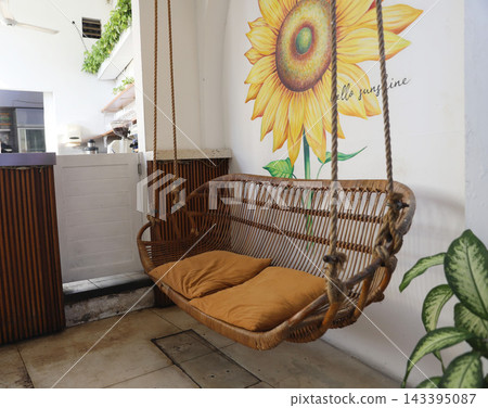 Indonesia, Bali, Seminyak, stylish cafe, breakfast Indonesia, Bali, Seminyak, stylish cafe, breakfast 143395087