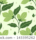 Seamless green flowers pattern with  foliage and botanical elements on light background 143395262