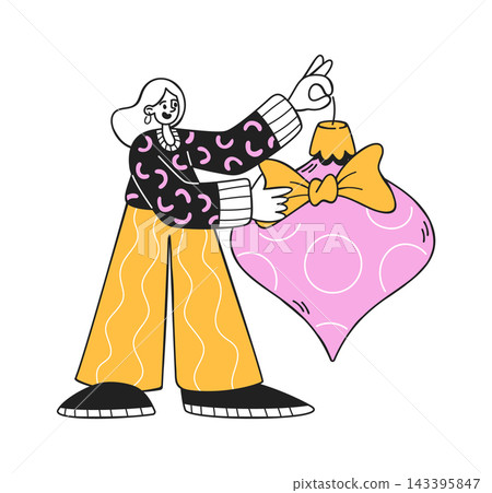 Girl Hanging Christmas Ornament Cartoon Girl Hanging Christmas Ornament Cartoon 143395847