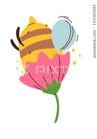 Bee Pollinating Flower Cartoon Bee Pollinating Flower Cartoon 143395893