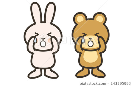 Cute animal character illustrations of a sad, crying rabbit and bear. Cute animal character illustrations of a sad, crying rabbit and bear. 143395993