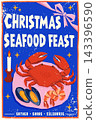 Christmas Seafood Feast Poster with Crab Mussels Shrimp and Candle 143396590