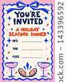 Holiday Seafood Dinner Invitation with Oysters and Champagne Glasses 143396592
