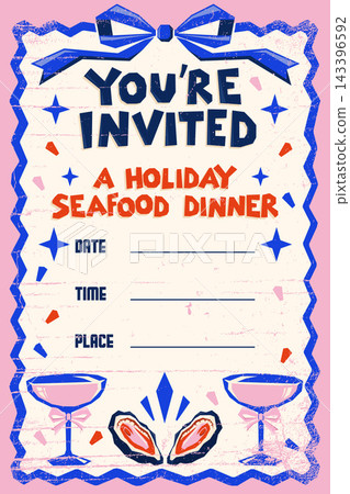 Holiday Seafood Dinner Invitation with Oysters and Champagne Glasses 143396592