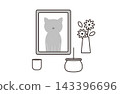 An illustration of a pet memorial featuring a cat's portrait and flowers. 143396696