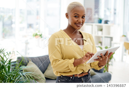 Black woman, smile and portrait with tablet for business, website developer with plan in office. Female coder, ebook and happy with research or review for online app, network project for digital Black woman, smile and portrait with tablet for business, website developer with plan in office. Female coder, ebook and happy with research or review for online app, network project for digital 143396887