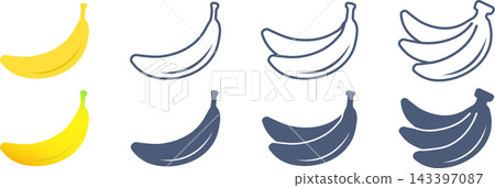 A set of icon materials for a separated banana and a bunch of bananas. A set of icon materials for a separated banana and a bunch of bananas. 143397087